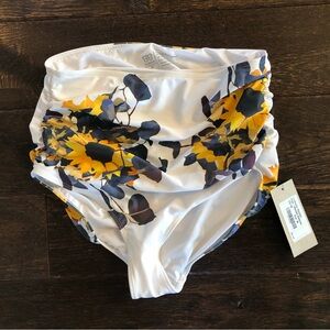 🌻NWT Albion Sunflower Ruched High-Waisted Swim Bikini Bottoms M